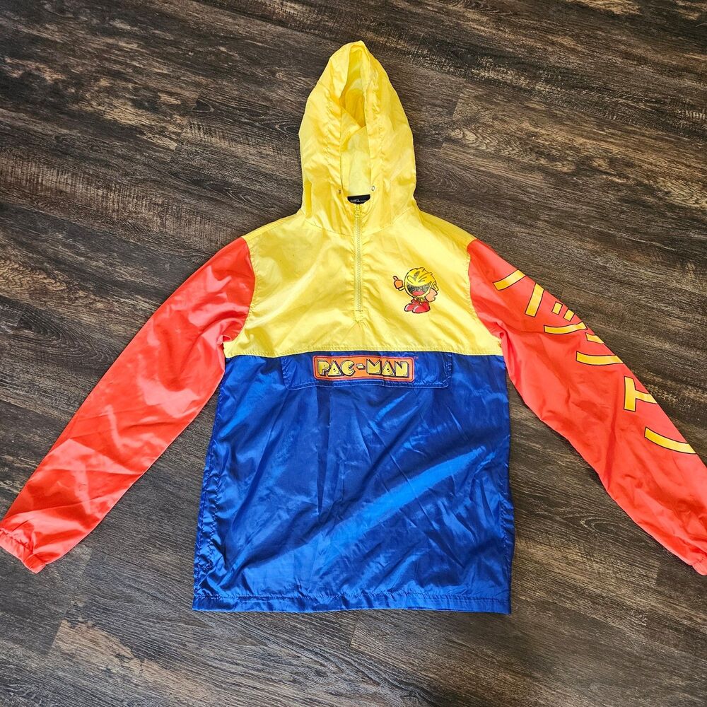 Pac-Man Size Medium Windbreaker Pullover Hoodie Colorblock Men's